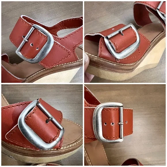 Chloe Wood Heel Wedge Sandals 38.5 - Picture 11 of 11